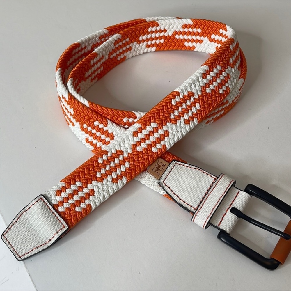 Will Leather Goods Orange and White Stretch Woven Belt 34 36 38